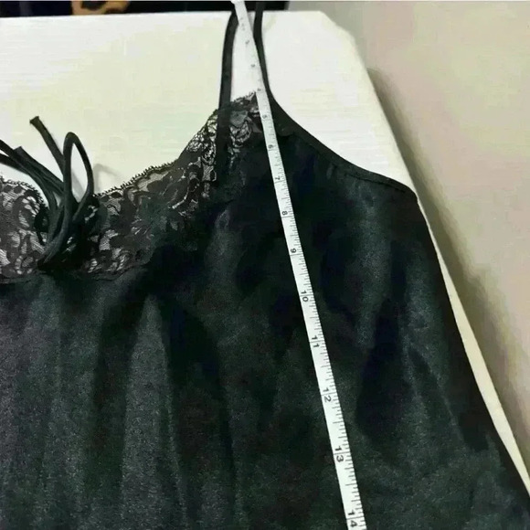 Jones New York Lingeriecore Y2K Black Silky Slip Dress M Lace Trim Chic Dark Fem - Picture 5 of 14